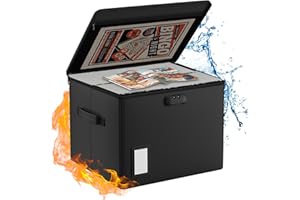 ENGPOW Caja de documentos ignífuga, caja de almacenamiento de cómics, 39,5 x 38 x 29 cm, caja de cómics plegable grande con cerradura para 160-180 cómics, contenedor resistente para revistas y cómics