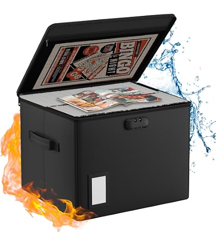 Tamfile Scatola di immagazzinaggio ignifuga di grande capacità per fumetti di fumetti con coperchio, impermeabile, resistente all'umidità, pieghevole per 150-175 fumetti, 39,6 x