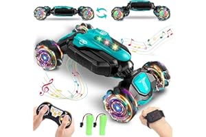 Dysaim Coches Teledirigidos para Niños 4WD RC Car Auto Stunt Coche Telecomandado Bracelet Carro Teledirigido Mano 2.4Ghz 360 ° Drift RC Car 2 Baterías Navidad Regalos para Niños 6 7 8 9 10 11 12 Años