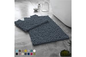 Lions Luxury 2 Piece Loop Bath Mats for Bathroom - Non Slip Chenille Bath Mat Set Rugs, Extra Soft with Water Absorbent Pedestal Bathmat Shower Toilet Mat, Dark Grey