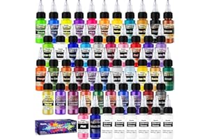 Roizefar peinture aérographe, Lot de 44 peintures acryliques + 6 diluants aérographes pour bricolage, aquarelle, peinture à l'huile, etc. Séchage rapide, couleur fluo opaque 20 ml/boîte