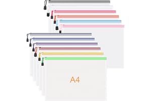 ‎JIANTA JIANTA Document Bag A4, Pack of 12 Document Folder with Zip, Mesh Plastic Zip Bag, School Office Homework Zipper Bag for File, Cosmetics, Colour Pockets