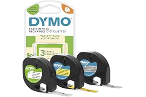 DYMO LetraTag Labels Starter Pack with Paper, Plastic and Metallic Labels | 12 mm x 4 m Rolls | Self-Adhesive | 3 Rolls | Authentic Label Tape for LetraTag Label Makers