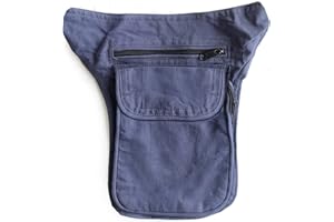 EMBROLLO Riñonera Negra Grande con 3 Bolsillos. Bolso de Cadera Colgante Estilo Hippie Hippy Rasta Etnico Tribal Urbano Casual (Azul)