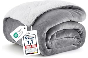 BEDSURE Decke Sofa Kuscheldecke Grau - warm Sherpa Sofaüberwurf Decke, Dicke Sofadecke Couchdecke, 150x200 cm XL Flauschige Wohndecke für Couch