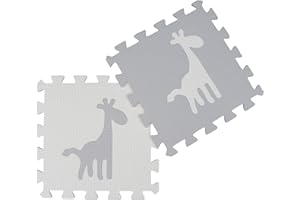 FOR THE LOVE OF LEISURE 9 Grey Interlocking Foam Baby Play Mat Giraffe Tiles with Edges - Play Mats. Each tile 30 x 30cms. Total 0.9m2
