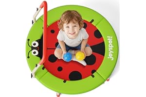 JOY SPOT! Ladybug 3FT Toddler Trampoline, 36” Foldable Mini Trampoline with Adjustable Handle for Kids Ages 3-6, Indoor Outdoor Kids Jumper with Safety Padded Cover, Boy Girl Gift Supports 100LBS
