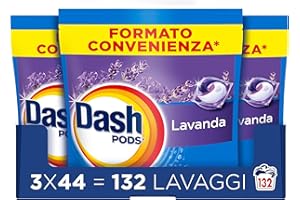 Dash Pods Detersivo In Capsule, 132 Lavaggi (3x44),Lavanda, Rimuove Le Macchie e Igienizza, Dona Freschezza, Brillantezza Per I Capi
