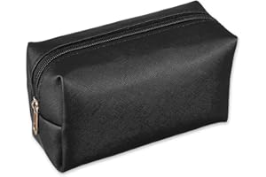 XTHROTSENK Black Makeup Bag PU Leather Cosmetic Bag Small Make Up Organizer Portable Storage Purse Large Capacity Waterproof Neat Multifunctional Zipper Pouch Travel Toiletry Bags for Handbag Women Daily Use