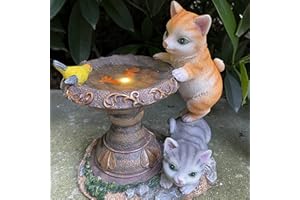 HIAME Gartendeko Katze Figuren Garten Deko Solarleuchten, Solarlampen für Außen Balkon Gartendekoration Katzenfiguren Solar Night Light Decoration Statue