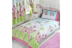PRICE RIGHT HOME Princess is Sleeping Bedroom Range Kids - Fairy Castle Pink/Blue - Duvet Cover Set & Curtains Available (Single Duvet Cover Set)