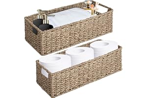 OUTBROS Aufbewahrungskorb geflochten, 2er Set Rattankorb aus gewebtem, Deko Aufbewahrungsbox, Organizer Körbchen in Shelf, 34 × 13,5 × 10 cm und 37 × 16,5 × 11 cm, Seegras ﻿