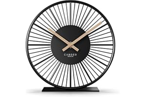 ‎CANDER BERLIN Cander Berlin BLORA Tischuhr lautlos 18 cm Metall Holzzeiger ohne Tickgeräusche modern schwarz Wohnzimmer Küche Vintage