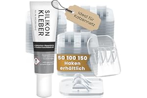 VAYPET® 50 Klebehaken transparent & Silikonkleber [30ml] zur Befestigung vom Katzennetz für Balkon ohne Bohren I Katzennetz o