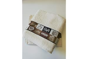 Sue Rossi Ltd Pack of 3 Luxury Cafe Cafe 100% Cotton Embroidered Hand Kitchen Tea Towels (cream)