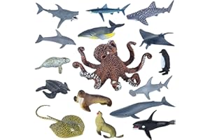 ELECLAND 16 szt. zwierzęta morskie i oceaniczne zabawki, figurki zwierząt morskich, figurki zwierząt, zabawki, mini ozdoby na tort, rekin, delfin, zabawki, niebieskie, białe
