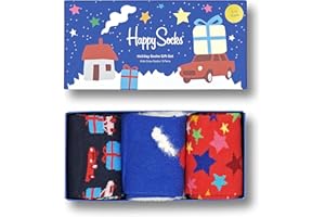 Happy Socks 3-Pack Kids Holiday Socks Set, coloridos y alegres, calcetines para niños, Azul-Blanco-Rojo
