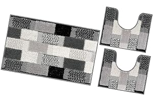 emmevi Tappeto Bagno Parure Morbido Girowater Antiscivolo Assorbe Lavabile MOD.Lilla Set 3 Pezzi Grigio