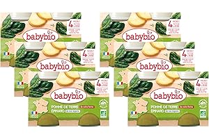 BabyBio - Petits Pots Pomme de Terre du Val de Loire Epinard 2x130 g - 4+ Mois - BIO - Lot de 6