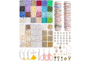 HUIFOO 8200PCS Abalorios para Hacer Pulseras Kit, 24 Colores 6mm Cuentas Arcilla Polimérica para Hacer Niña Pulseras, Kit de Pulseras con Letras Cuentas, friendship bracelet kit, Polymer Clay Beads