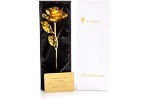 miomido 24k Gold Rose, ewige Rose, handgefertigt, vergoldet, konservierte Rose Blume - mit Geschenkbox und Echtheitszertifikat - Geschenkidee Freundin Frau Geburtstag (A: Weiße Verpackung)