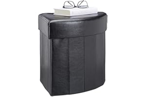 Relaxdays Pouf Imbottito con Contenitore Pieghevole, Triangolare, Moderno, finta pelle, Nero, HxLxP: 38 x 38 x 38 cm