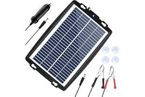 HISUNAGE 10W 12V Solar Car Battery Charger & Maintainer, Portable Waterproof Solar Panel Trickle Charging Kit for Car, Automotive, Motorcycle, Boat, Marine, RV, Trailer, Powersports, Snowmobile, etc.