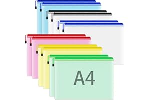 Smarpau A4 Plastic Wallets, 12PCS Plastic Folders A4 Zip Wallets Zipper Mesh Document Bags, Zip Lock Bags Storage Pouch File Folders for School Supplies, Home, Office and Travel (6 Colours)