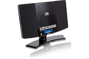 DENVER Radio CD Player With Speakers, Wall Mounted or Desktop Stand Small Mains Operated Alarm Clock Radio Boombox Home Audio CD Player with Remote Control - Black