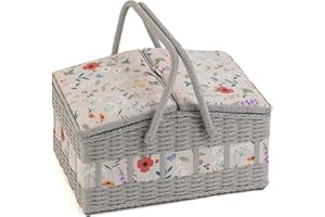 Hobby Gift Nähkästchen groß, Weidenkorb mit zwei Deckeln, Wildblumen