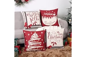 LuxFocus Świąteczna poszewka na poduszkę, sztuczna lniana czerwona dekoracyjna choinka poszewka na poduszkę na sofę salon łóżko kanapę samochód kwadratowa poszewka na poduszkę, 45 x 45 cm muszka