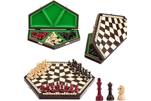 Jeu D echecs en Bois pour Trois | Master of Chess Jeu D'échec en Bois Pliable | Chess Board 40 x 35 cm | Echecs Portable Fait Main | Chess Set pour Enfants et Adultes 3 Personnes