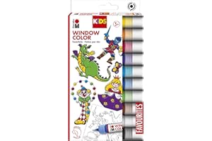 Marabu 0306000000100 - Kids Window Color Set mit 10 x 25 ml Farbe und Malvorlage A4 mit 18 Motiven, Fenstermalfarbe auf Wasserbasis, geeignet für Glas, Spiegel, Fliesen und Folie