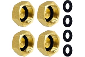 LOEPENLE 4 Piezas 1” Tapón de Latón Rosca Hembra,Tapon Rosca 1,Tapon Ciego Hembra Laton 1”,tapon roscado 1,Tapones Roscados para Tubo con Junta de Goma,Tapones hexagonales con rosca