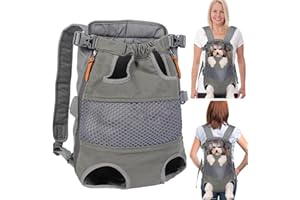 JRANTER Grey Dog Carrier Backpack - Legs Out Front - Facing Pet Carrier Backpack for Small Medium Large Dogs, Airline Approved Handsa - Canvas Mesh Free Cat Travel Bag for Walking Hiking Bike and Motorcycle