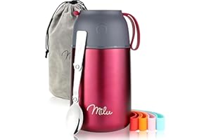 Milu® termos obiadowy 450, 650 ml, 800 ml, ze stali nierdzewnej, na żywność dla niemowląt, utrzymujący ciepło jedzenia, na musli, na wynos, jagodowy, 800 ml, możliwość personalizacji