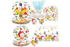 YWEDIIM Dancing Fruit Party Supplies, Plates, Napkins, Cups, Tablecloths, Straws , for Dancing Fruit Theme 1st Birthday Baby Shower Party Decor Serves 20