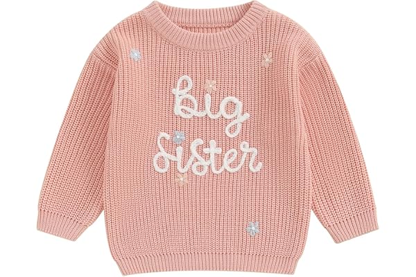 LYSINK Baby flicka söta tröjor syster brev blomma broderi långärmad rund hals stickade kläder höst vinter pullover toppar