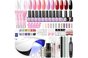 COSCELIA Kit Uñas Semipermanentes Con Esmalte Semipermanente Clavas De 10 Colores, Poly Kit De Gel De Extensión De Uñas De 3 Colores, 36W Lampara U-V/Led Uñas Kit De Manicura Y Pedicura