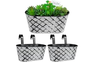 BOFUNX 2pcs Macetas de Metal Colgante con Soporte Extraíble Cubo Macetero Plantador con Gancho Doble Decoración Exterior Balcón Jardín Patio Pared Terraza para Flores y Plantas