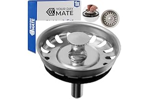 Spülbecken Siebkörbchen, 1 Pack, Ø 52 mm Siebkorb, aus Edelstahl, Exzenter Zapfen ragt 25 mm tief in Abfluss, Ø 7,8 mm Stift, Ersatzteil Küchenspüle, Küchenabflusssieb, Siebkorbventil Spüle