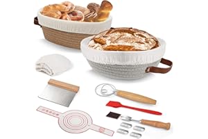 NZQXJXZ Banneton pour Pain pourLevain en Coton, Panier à Pain Ovale et Rond avec Doublures, Pot de Démarrage et Grattoir pour Pain Artisanal, étuve à Levain, Fournitures de Boulangerie