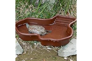 BINIVEIL Tortoise Water Dish | Reptile Water Food Bowl | Tortoise Bath Dish | Tortoise Bathing Pool | Water Bowl Bath With Drain, Ramp And Basking | Aquarium Ornament For Backyard, Balcony, Yard