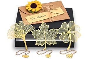 Eucomir Metal Marcapáginas Pendant Bookmark,3 Piezas Leaf and Flower Punto de Libro, Marcapaginas Personalizado Set es un Regalo Práctico y Creativo para Maestros,Lectores, Estudiantes,Amigos,Oro