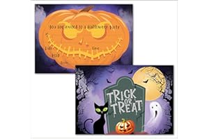 PARTIKRAFT (12 Pack) Halloween Spooky Party Invitations with Trick or Treat Stickers & Orange Envelopes