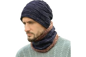 Bequemer Laden Herren Winter Warm Beanie Mütze und Loop Schal Set mit Fleece Gefütterte Wintermütze Strickmütze Schlauchschal für Damen