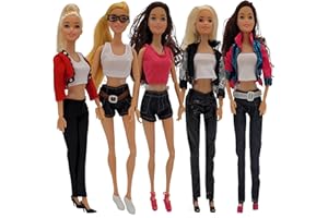 Nimeto 13 Anziehsachen Sets Bekleidung Puppenkleidung 30 cm Kleidung Klamotten 5 Hosen+ 5 Tops + 3 Jacken Puppenzubehör 5 Outfit Kleidung für 30 cm Mädchen Puppen