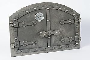 Euro Sezam - Ofentür aus Gusseisen im ungarischen Stil - Massive dicke Ofentür - Pizzaofentür mit 500c-Thermometer - KK001 - Doppeltür mit Türschloss - Türen für Pizzaöfen 53.20x5.50x35.50cm