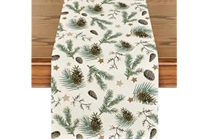 Artoid Mode Stars Leavses Pine Cone Christmas Table Runner, Seasonal Winter Merry Xmas Kitchen Dining Table Decoration for Home Party Decor 40x240 cm