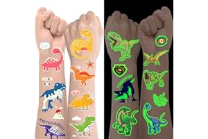 GLUCKGESCHENK 12 Sheets Dino Tattoos for Children, Dinosaur Toy Light Children's Tattoos Skin-Friendly, Dinosaur Birthday Decoration Party Bag Children's Birthday Contents School Cone Boy, Small Items for the